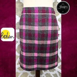 Boden Women's British Tweed Magenta & Gray Mini Lined Pencil Skirt Size 2R